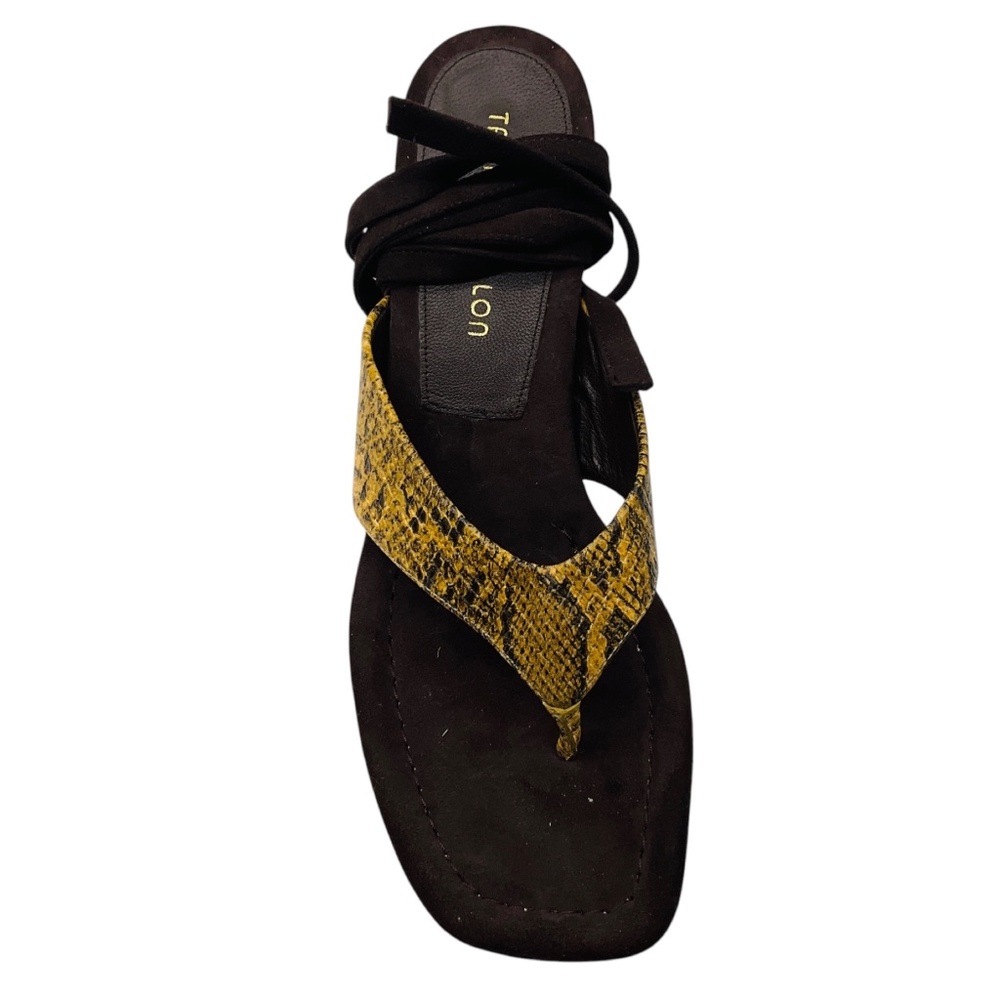 TAMARA MELLON TAN / BROWN SNAKESKIN PRINT AND SUEDE SANDALS WITH ELEGANT WRAP DE - Picture 4 of 6